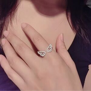 Elegant Silver Angel Wings Ring Adjastable Rhinestone Christmas, Birthday Ring 🪽